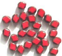 25 9mm Diamond-Shaped Window Beads Opaque Speckled Red